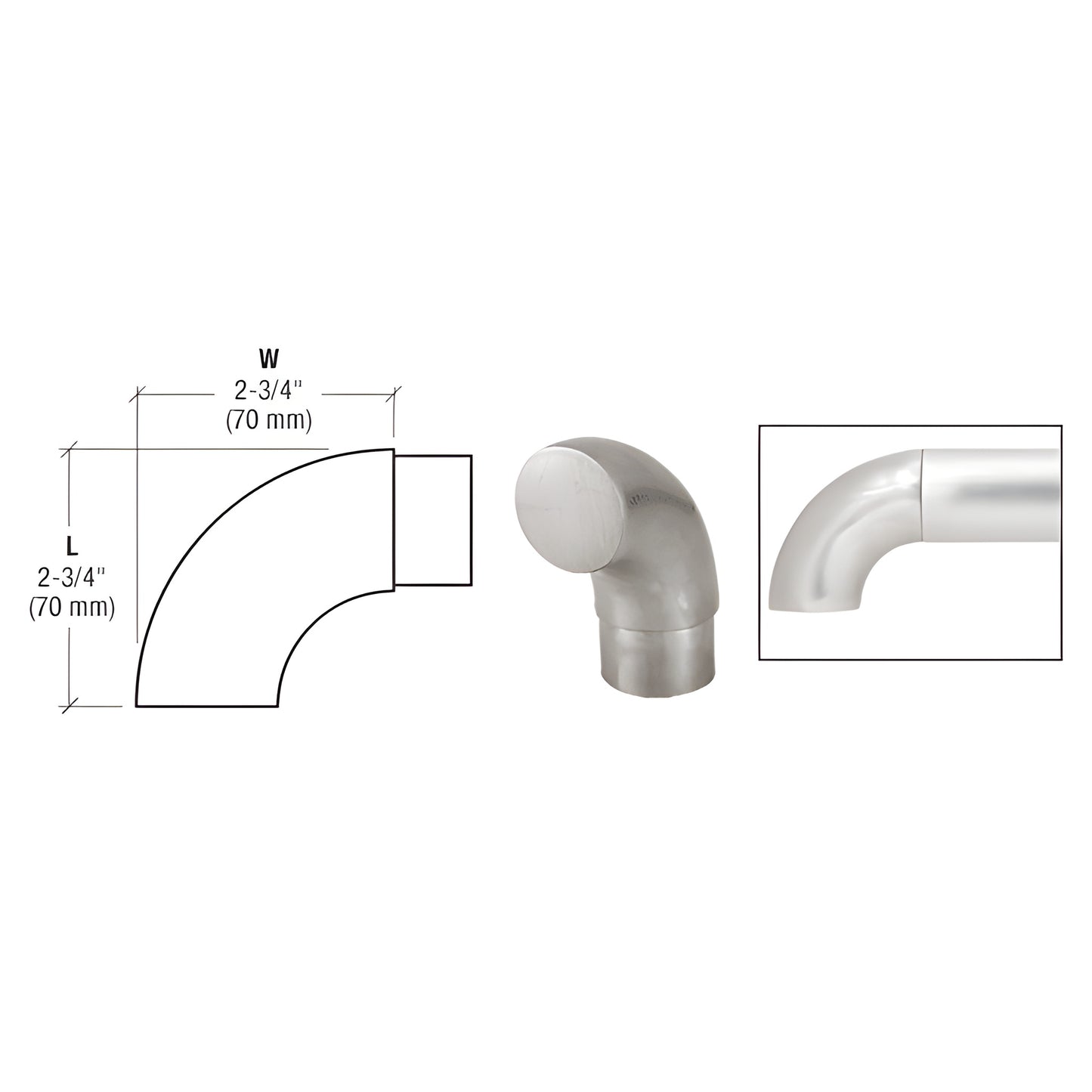 CRL 90 flush angle end for 1-1/2" handrail tubing, brushed stainless steel, slip-in (SKU HR15RBS)