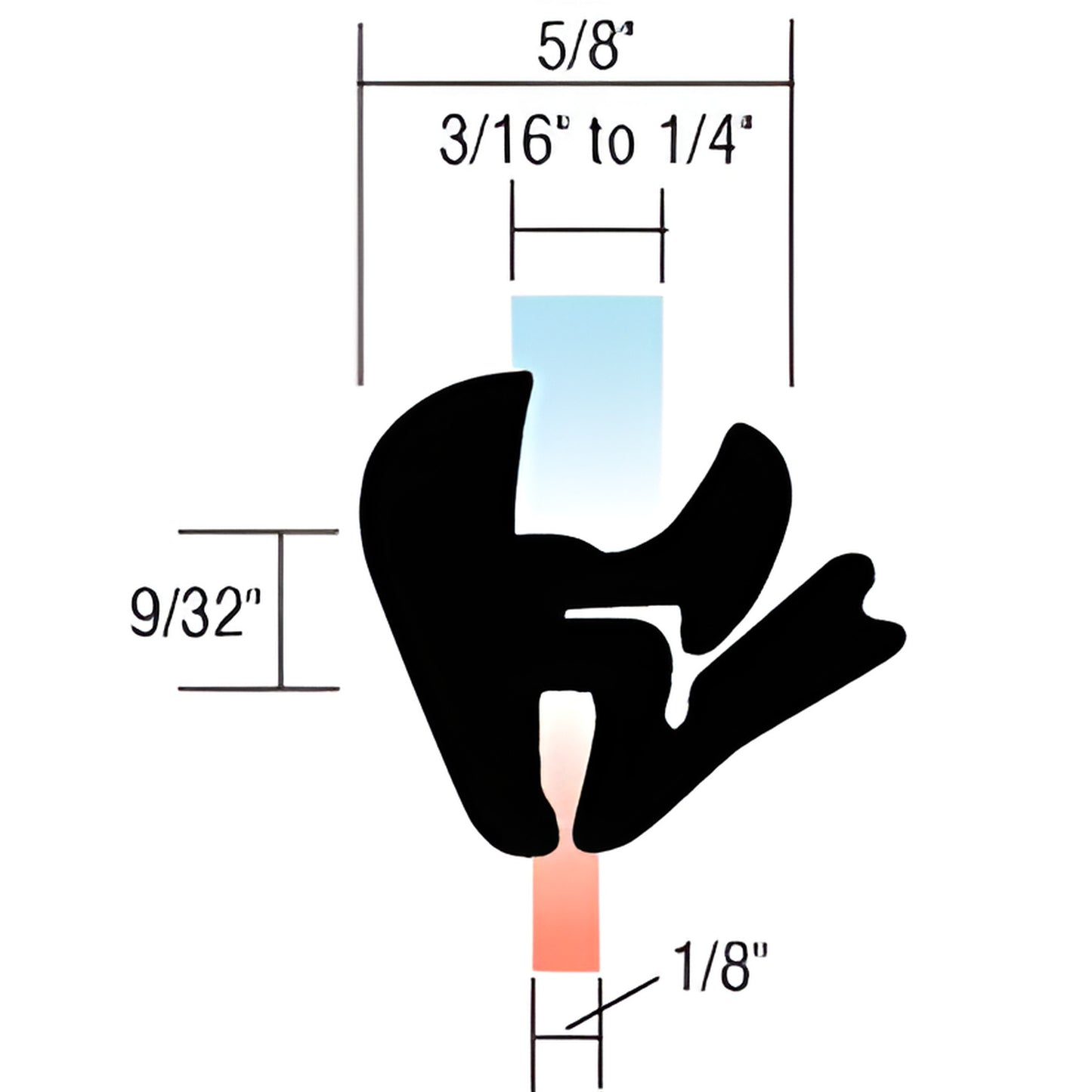 CRL SKU 10262 EPDM one-piece self-sealing weatherstrip profile, fits 3/16-1/4 glass, 5/8 wide, 1/8 mount.