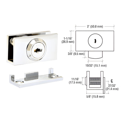 CRL Chrome Cam Lock for 1/4 or 3/8 in Glass Door, Randomly Keyed
