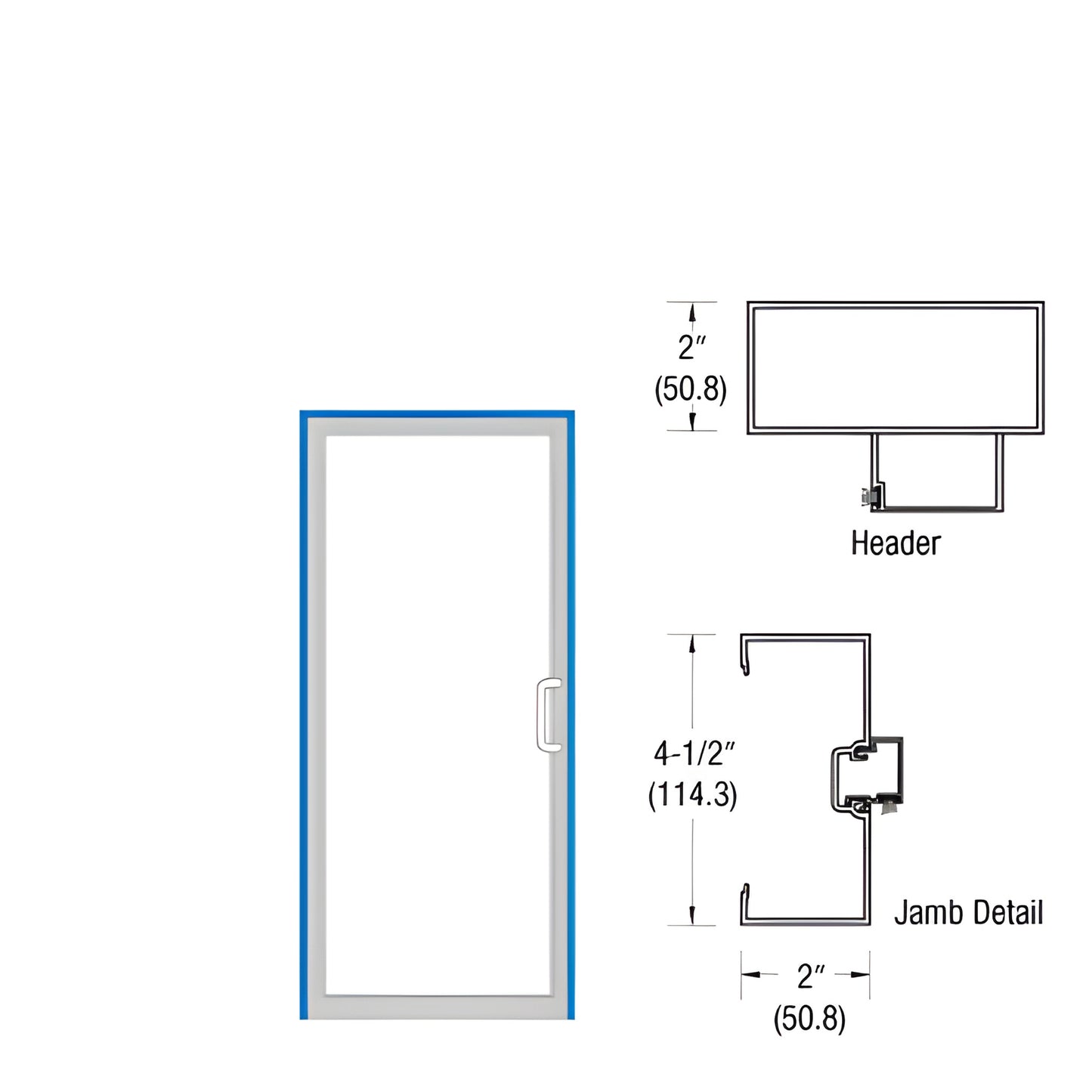 Clear anodized aluminum commercial single-door frame 40"x86" overall (36"x84" clear opening), 2"x41 2" jamb, prepped for concea