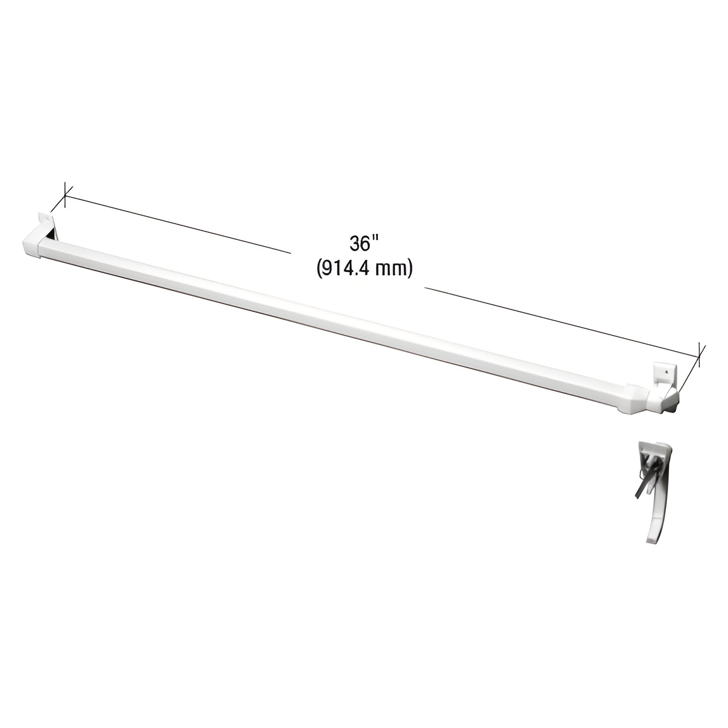 White 36" CRL touch bar latch SK4390W for storm/screen doors, full-width touch-release with outside handle