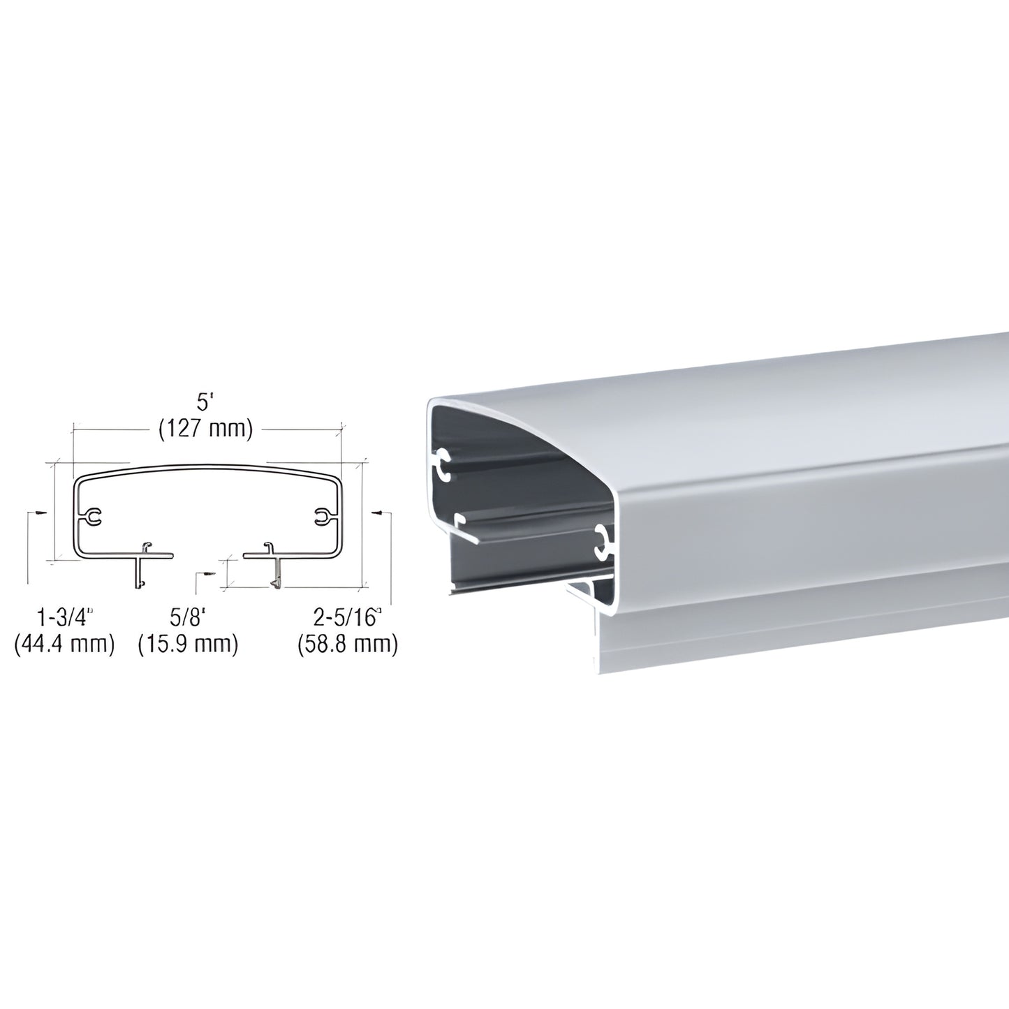 Aluminum top rail, Mill finish - CRL SKU 4TR241M, 20'-1" (6.12 m) stock length, profile cross-section shown.