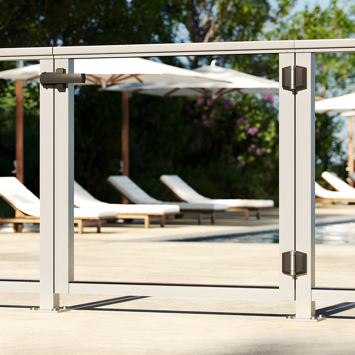 Polaris 200 soft-close gate hinge, black covers with 2205 duplex stainless steel pivot (SKU P0L180200SS)