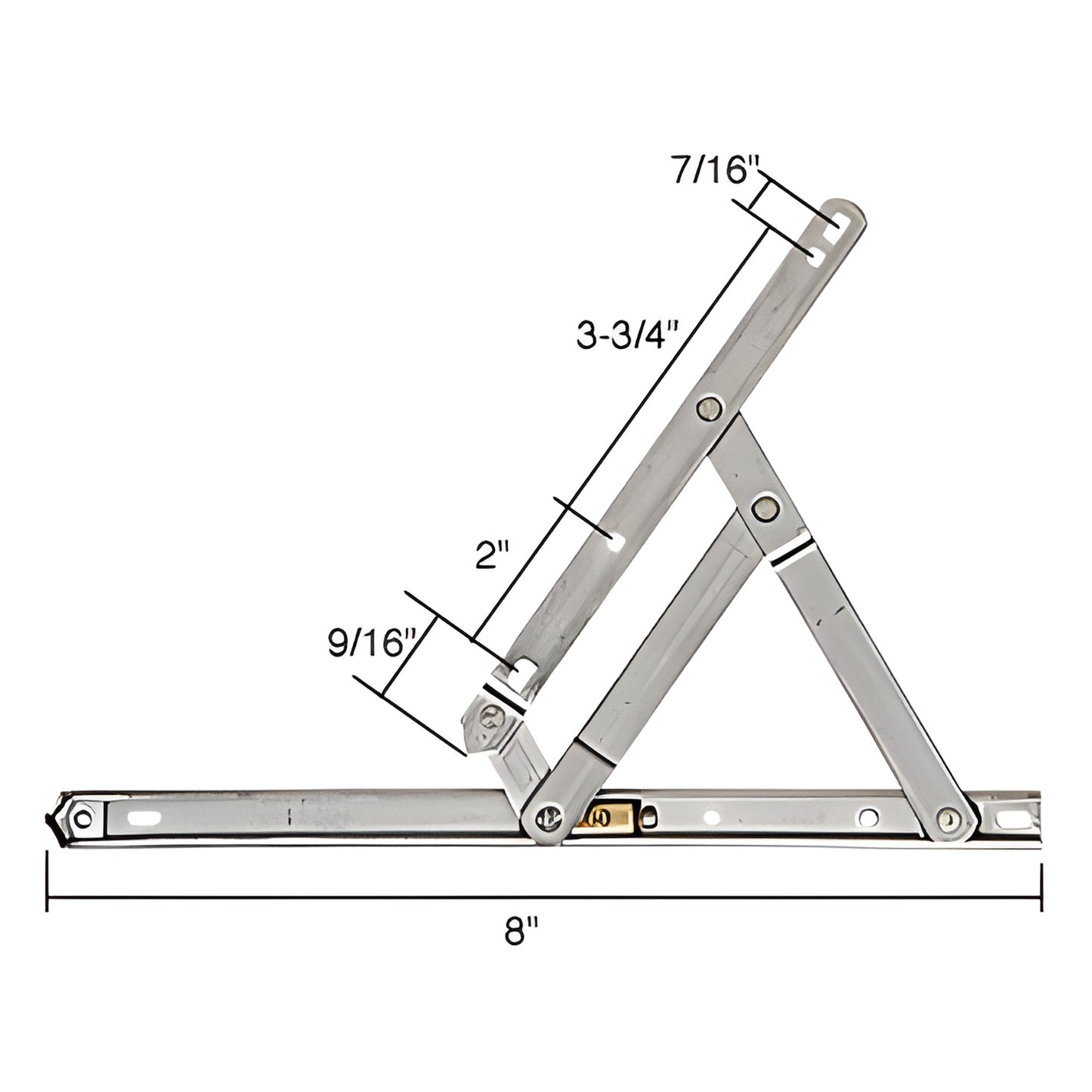 CRL stainless steel 4-bar window hinge set (SKU H3626), 8" hinge length for project-out awning and casement windows.