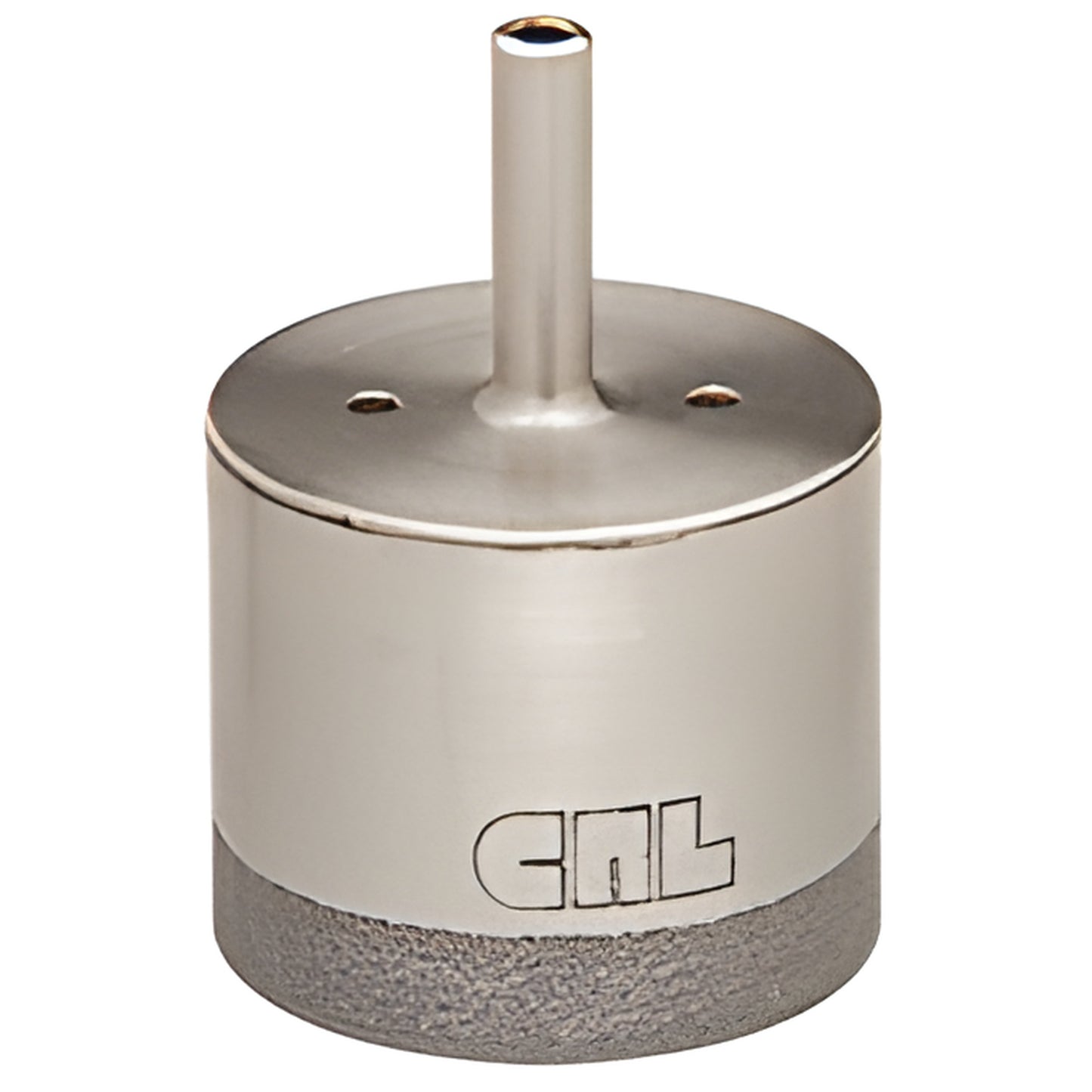CRL DCD214 2-1/4" electro-formed diamond glass drill bit - silver cylindrical body with diamond rim and reduced round shank.