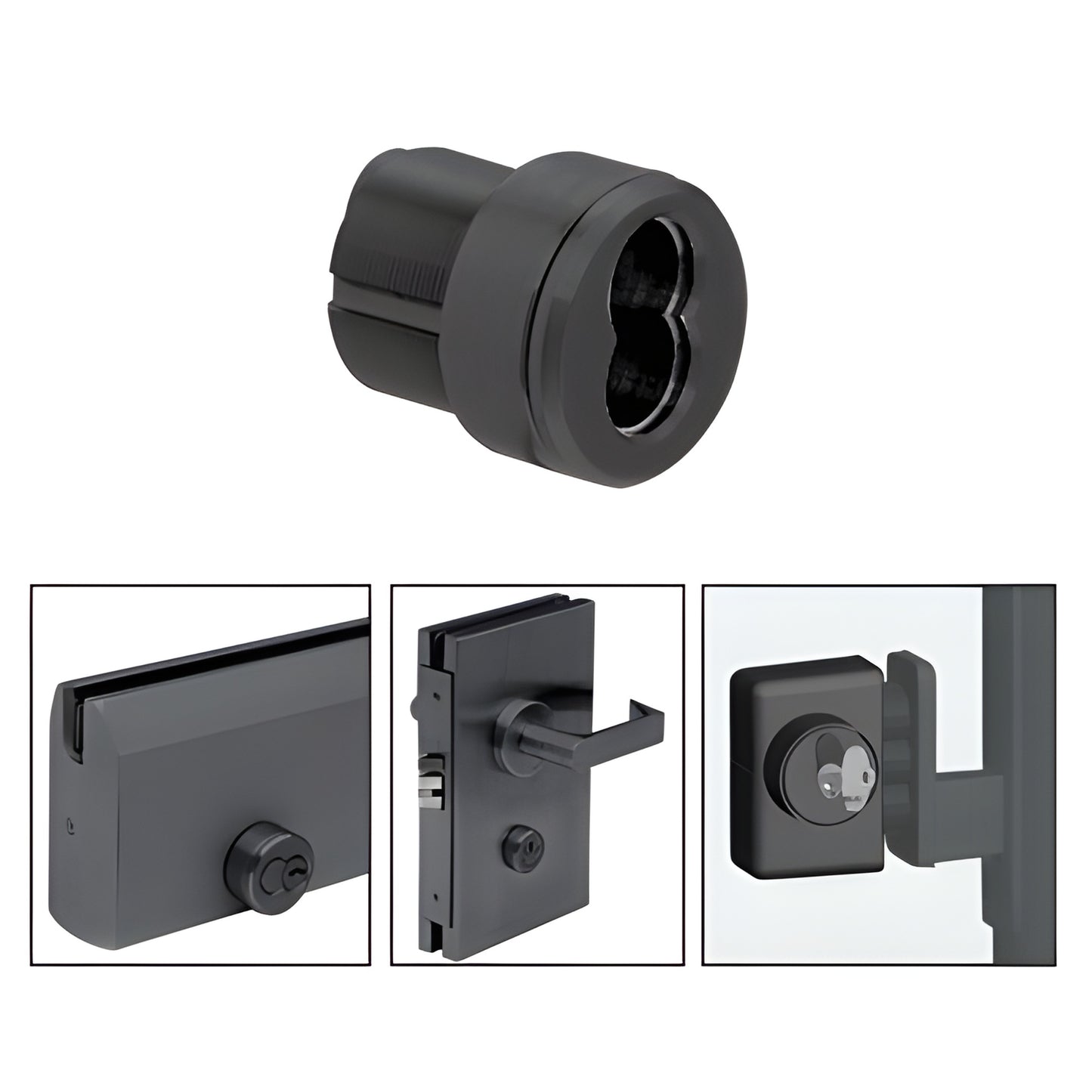 Matte black brass mortise housing for 7-pin SFIC interchangeable core, converts standard mortise cylinders.