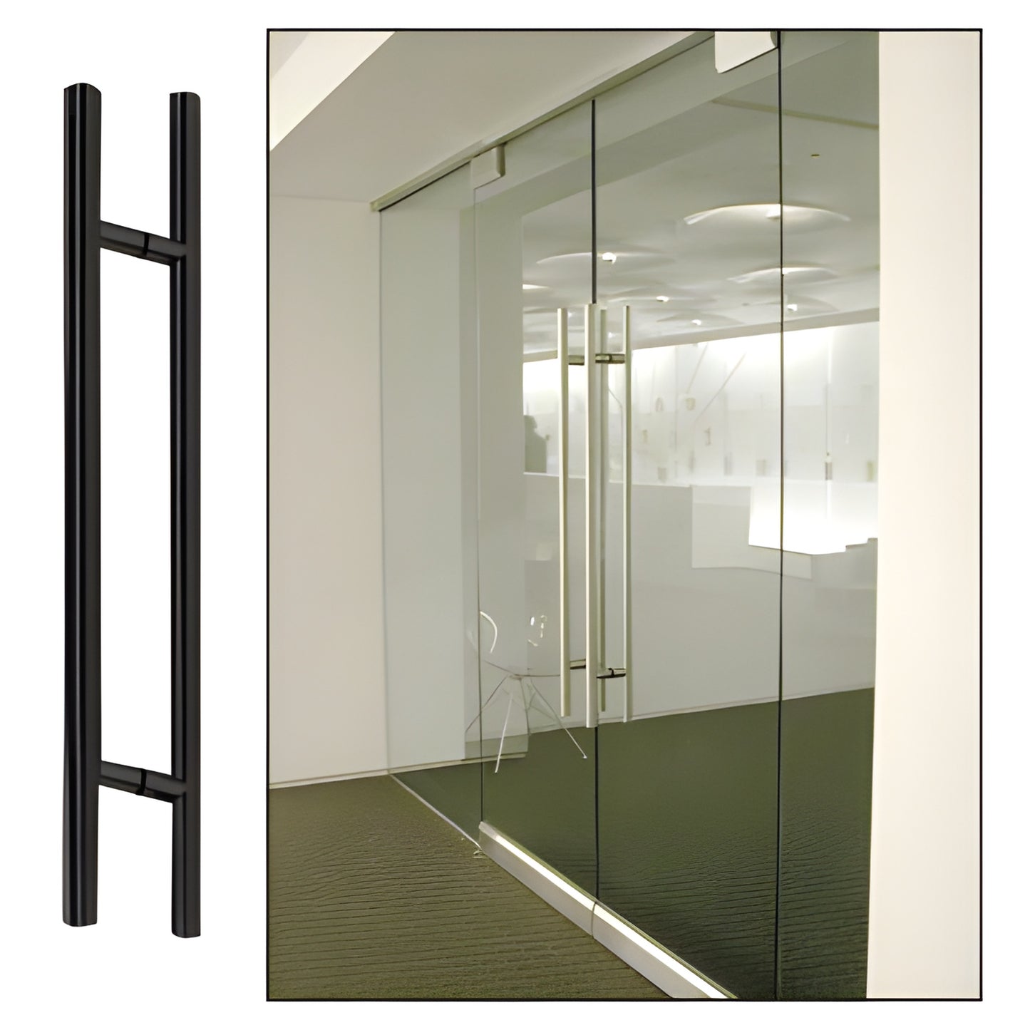 36LPMBL matte black stainless ladder pull, 36" length, 1-1/4" dia, back-to-back mount for glass doors