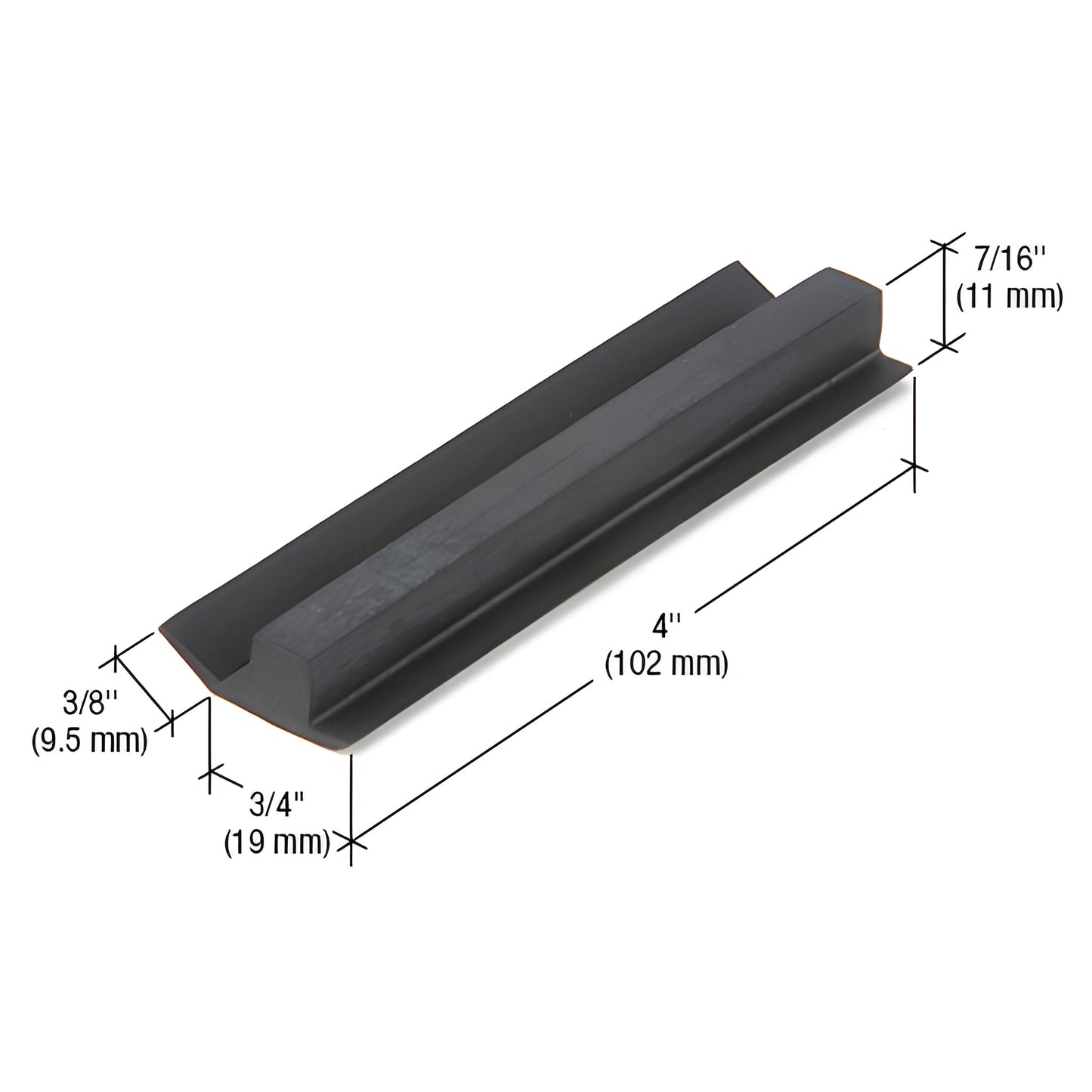 SB141 black EPDM glass setting block, 4" long support for 1/4" (6 mm) interior glazing, cushions glass (100/pack)