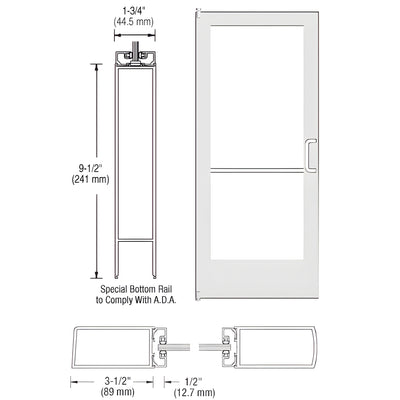 CRL-U.S. Aluminum White KYNAR® Paint 400 Series Medium Stile Inactive Leaf of Pair 3'0 x 7'0 Offset Hung with Pivots for Surf Mount Closer Complete Door Std. Lock and 9-1/2" Bottom Rail
