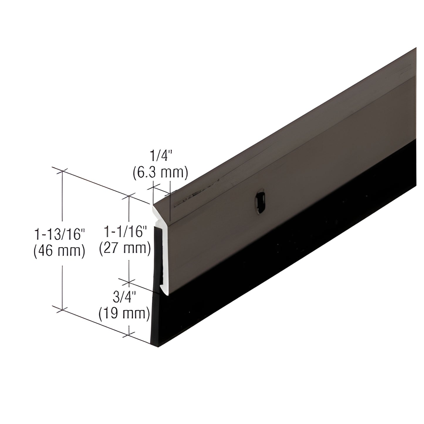 Dark bronze extruded aluminum door bottom with black neoprene sweep, 36 in. length, 3/4 in. vinyl, SKU 33N1D36
