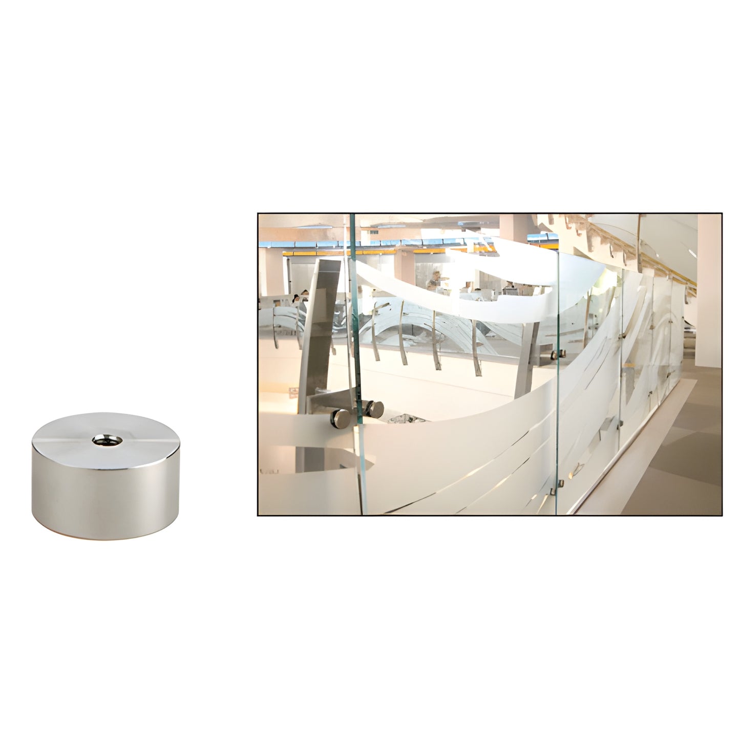 CRL 2" stainless steel standoff base (S0B21BS) with glass railing installation example