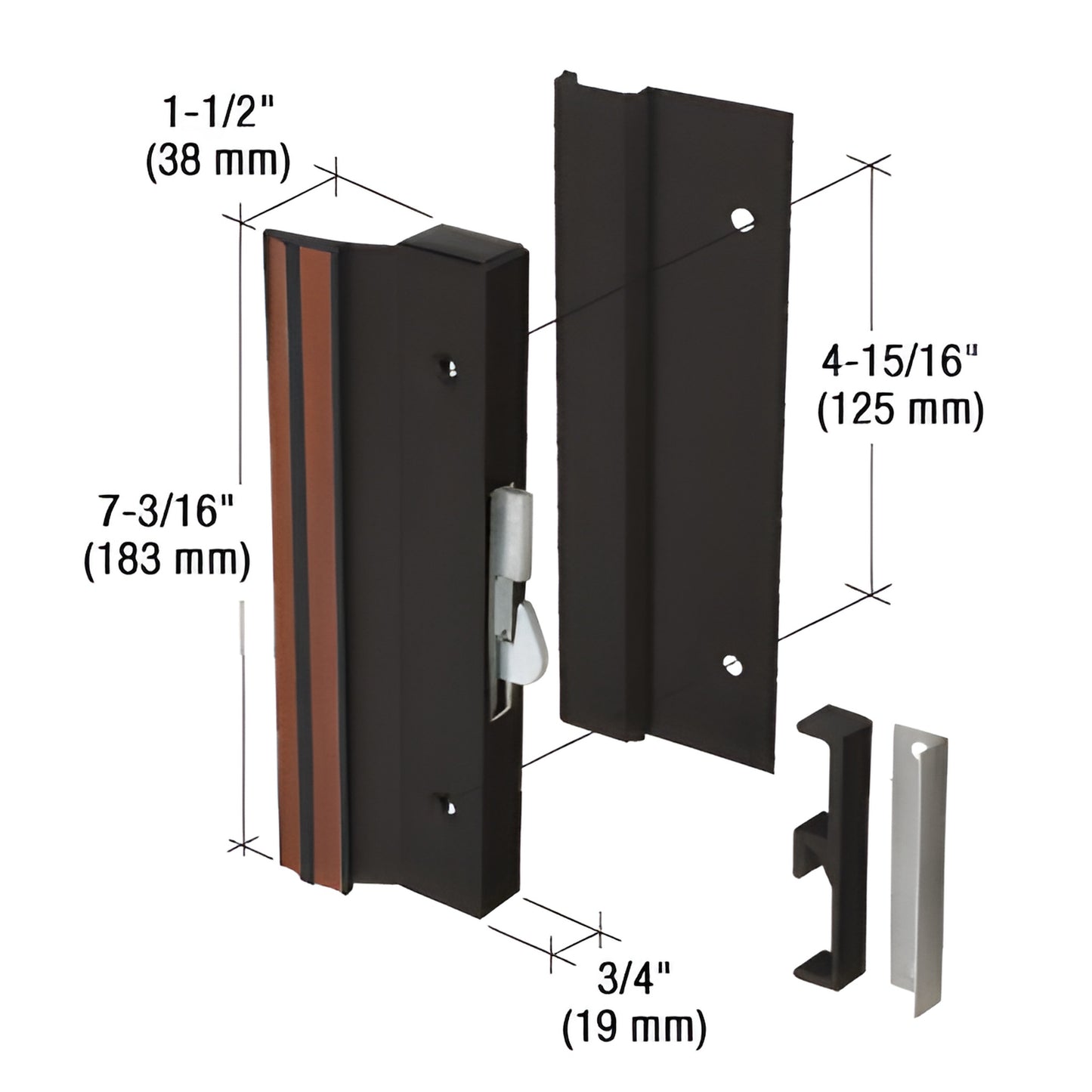 CRL C1001 black extruded aluminum reversible handle set with anti-lift bar, surface-mount plates, 7-3/16" long