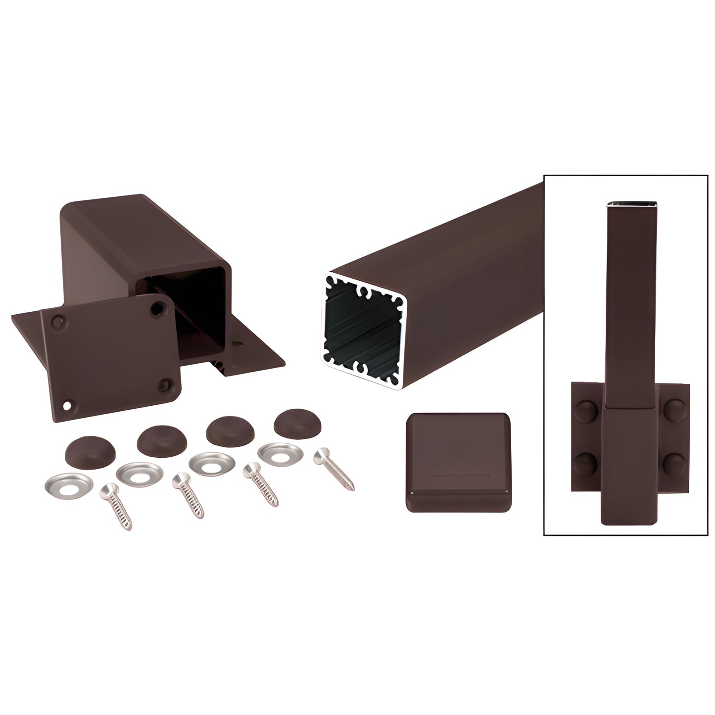 36-inch matte bronze aluminum square fascia post kit with bracket, cap, screws and covers - SKU 1FP36KBRZ