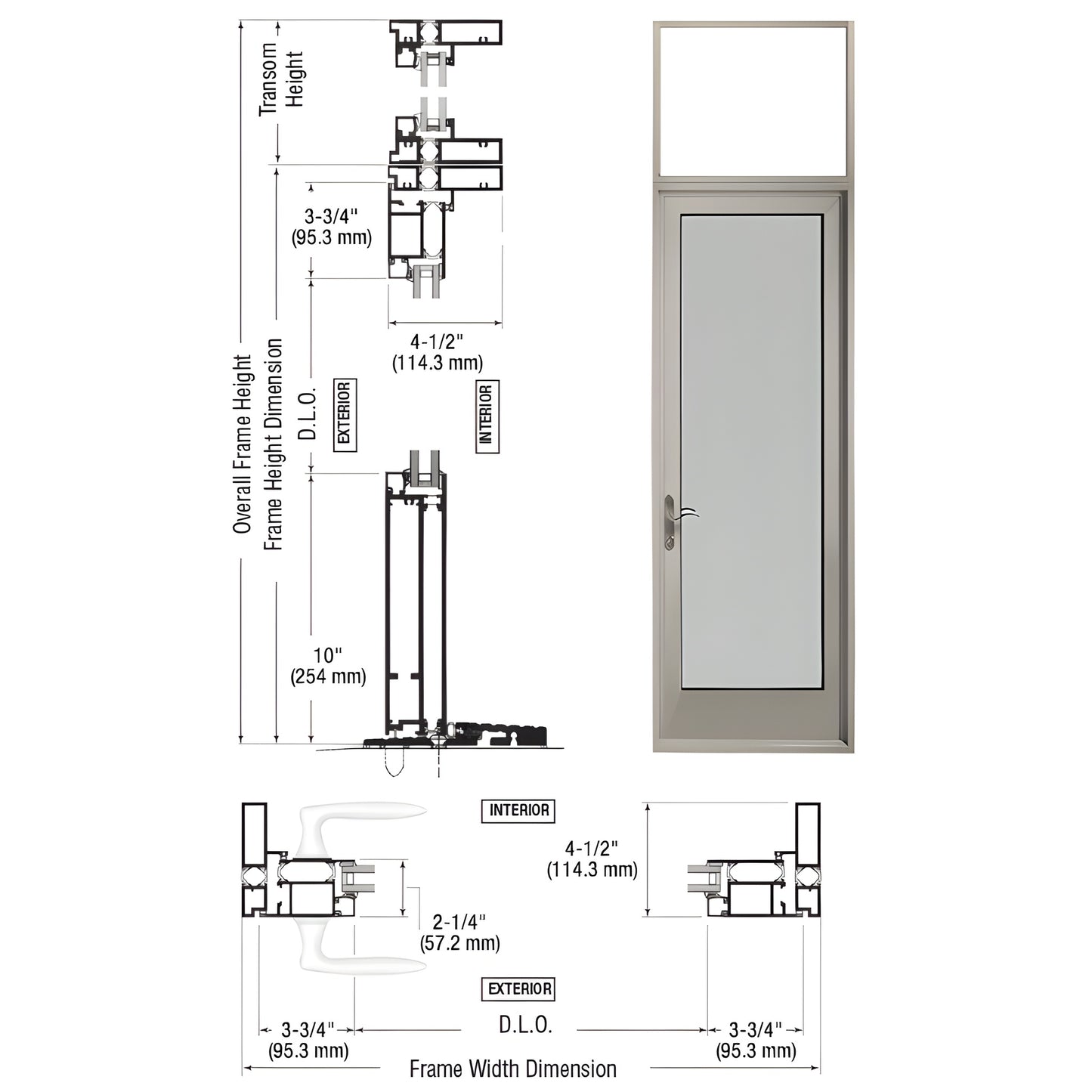 CRL Series 925 clear anodized thermally broken outswing patio door with transom, 1" IG, low threshold - SKU PNA91511L0
