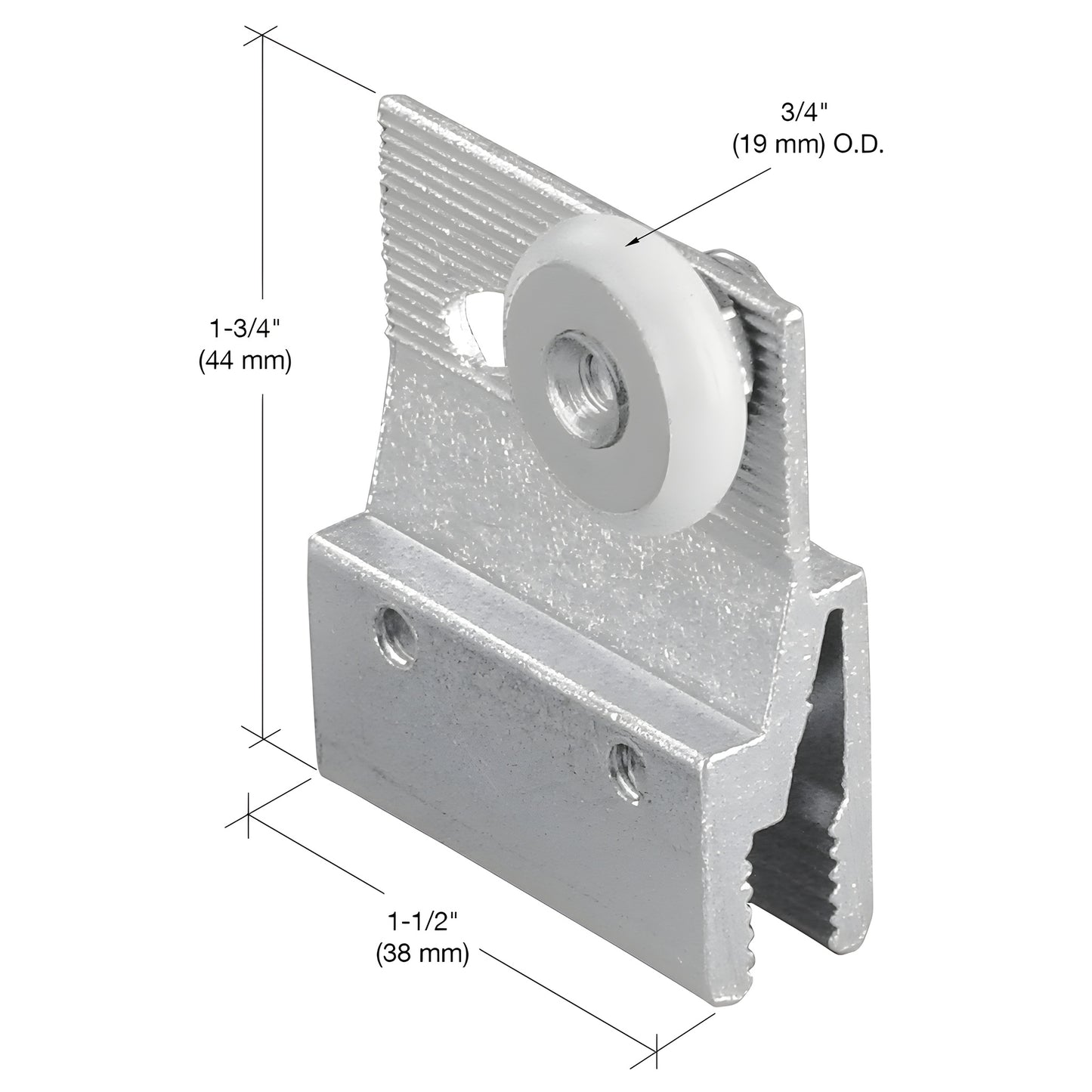 M6145 aluminum shower door bracket with white 3/4 in nylon roller, for 3/16 in frameless glass
