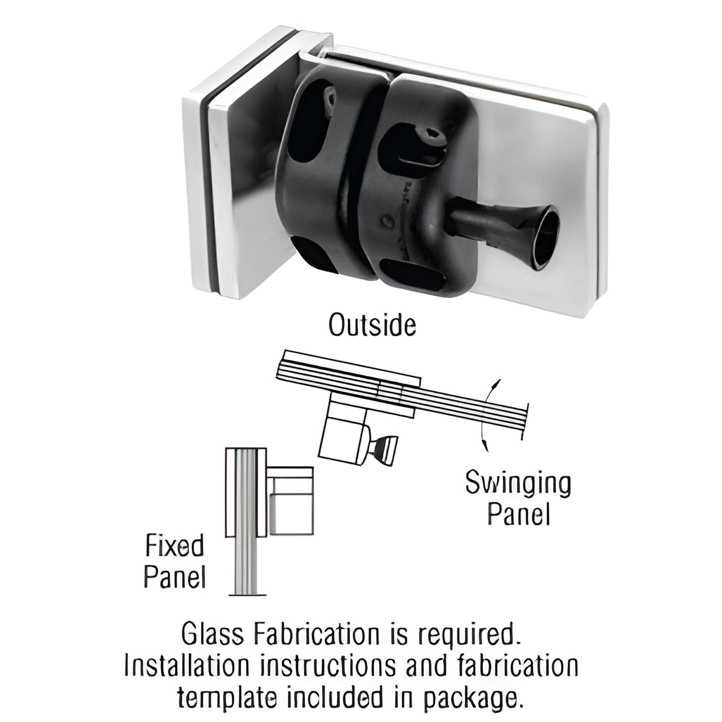MLSP3BS brushed stainless steel glass-to-glass gate latch for 1/2" (12mm) tempered glass 90 out-swing panel