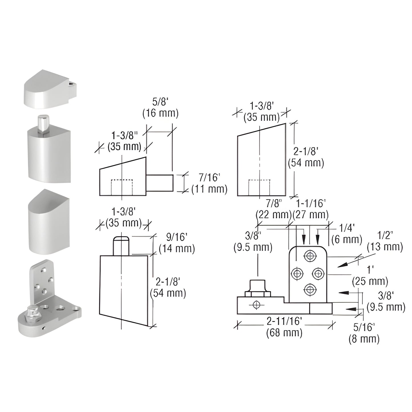 CRL OP34 offset pivot set for aluminum doors, die-cast aluminum, right-hand, fits up to 125 lb, SKU 0P34RHA