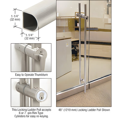CRL 84in Brushed Stainless D-Shape Locking Ladder Glass Door Pull