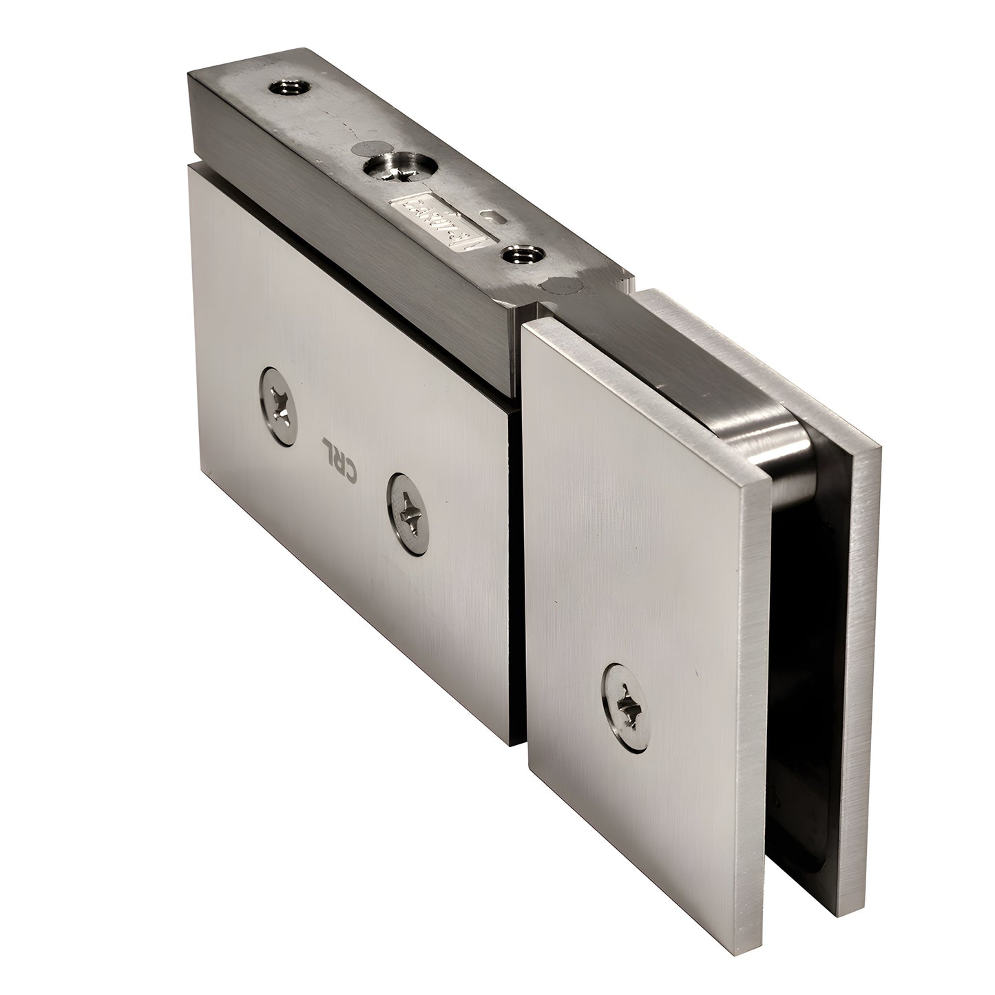 Cardiff CAR07BN brushed-nickel brass pivot hinge for 8-10mm tempered glass, squared design for frameless showers