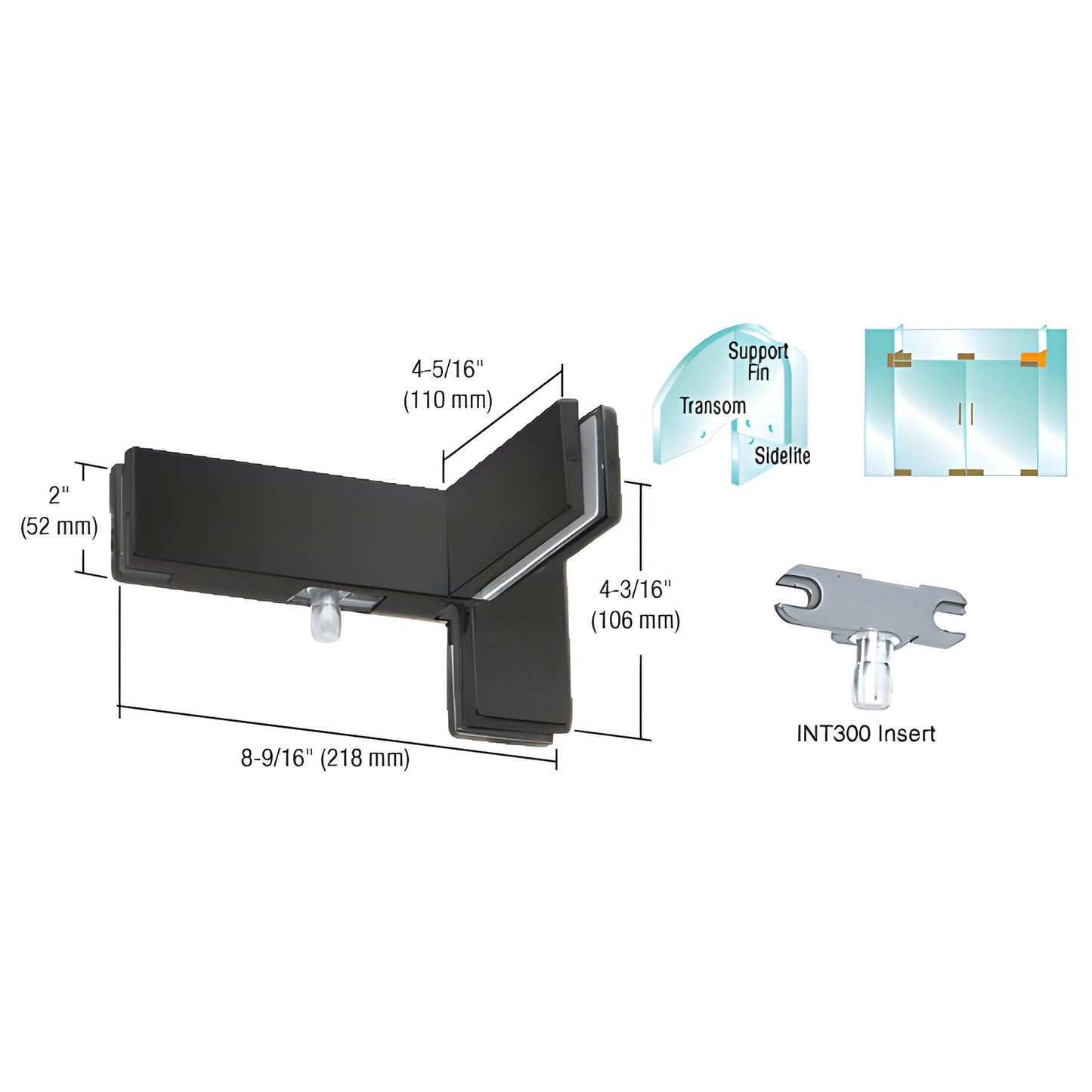 PH41LMBL matte black left-hand sidelite-mounted transom support patch with INT300 insert
