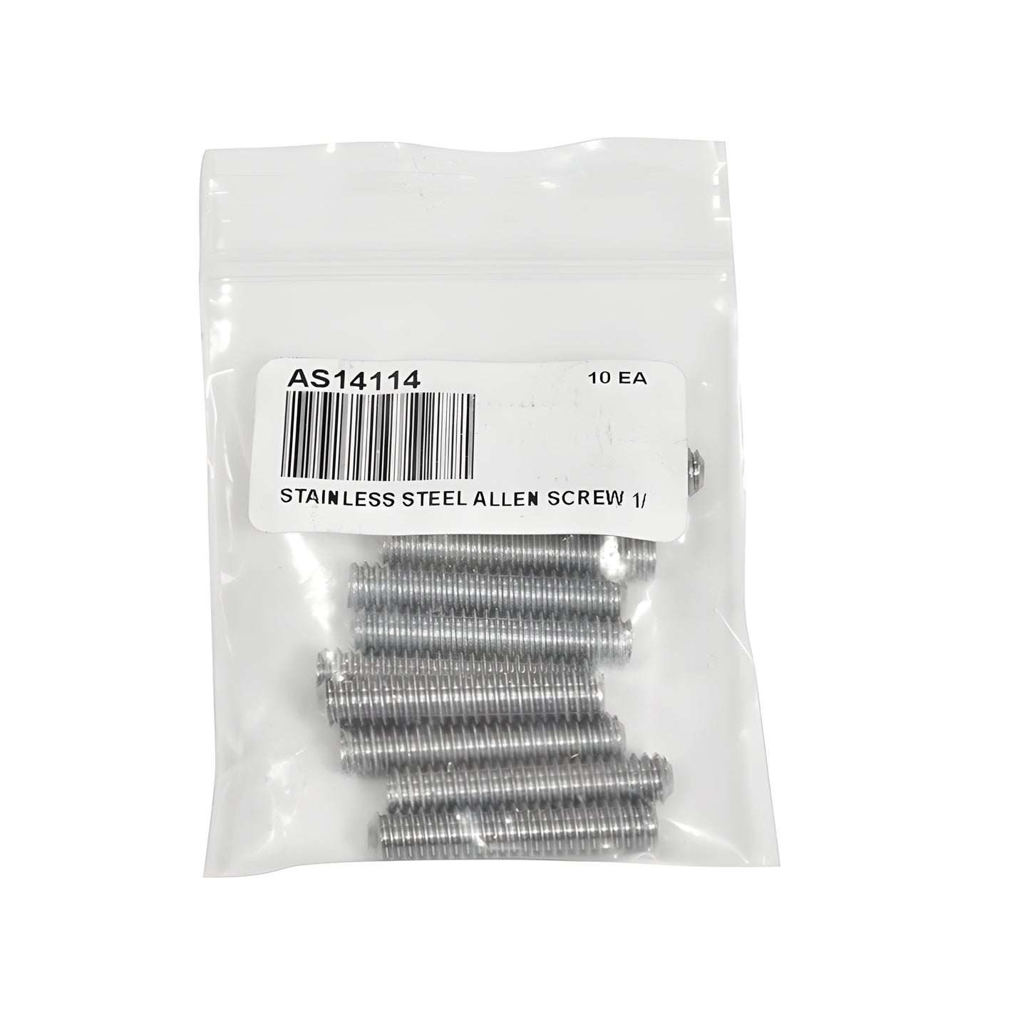 AS14114 stainless steel headless 1-1/4 in. 1/4-20 threaded Allen screw for standoffs on white background.