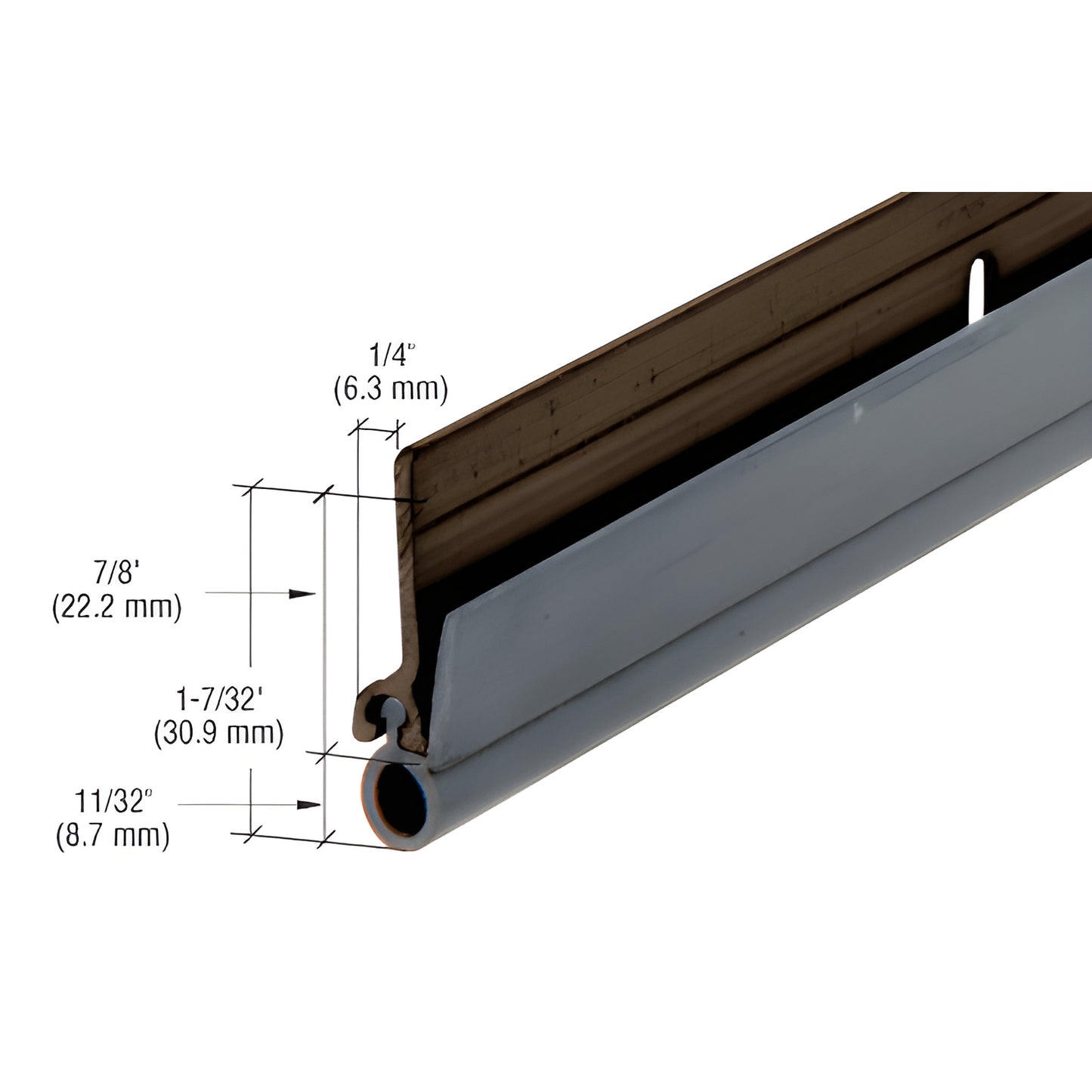 WS003DV196 dark bronze extruded aluminum jamb weatherseal with vinyl bulb, fits 36x84 doors, 11/32" brush height