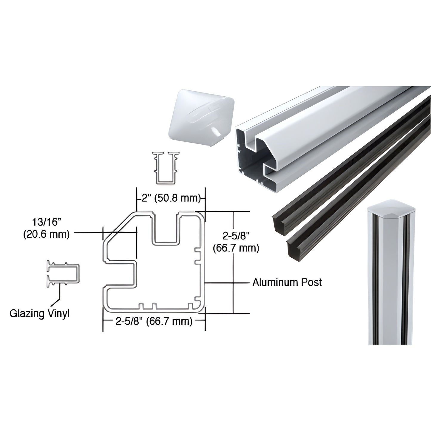CRL S72CRKM aluminum 72" rectangular corner post kit, mill finish for 90 glass panels, includes cap and glazing vinyl.