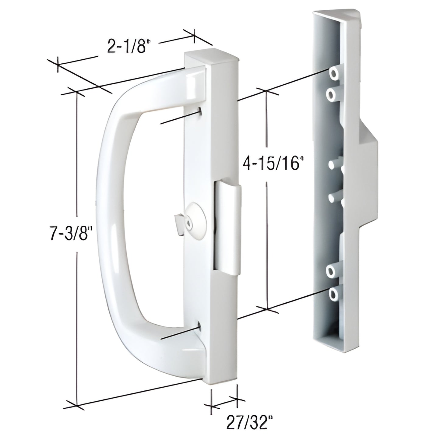 White CRL C1263 diecast aluminum no-keeper pull handle for frameless glass doors, 7-3/8" length, surface mount