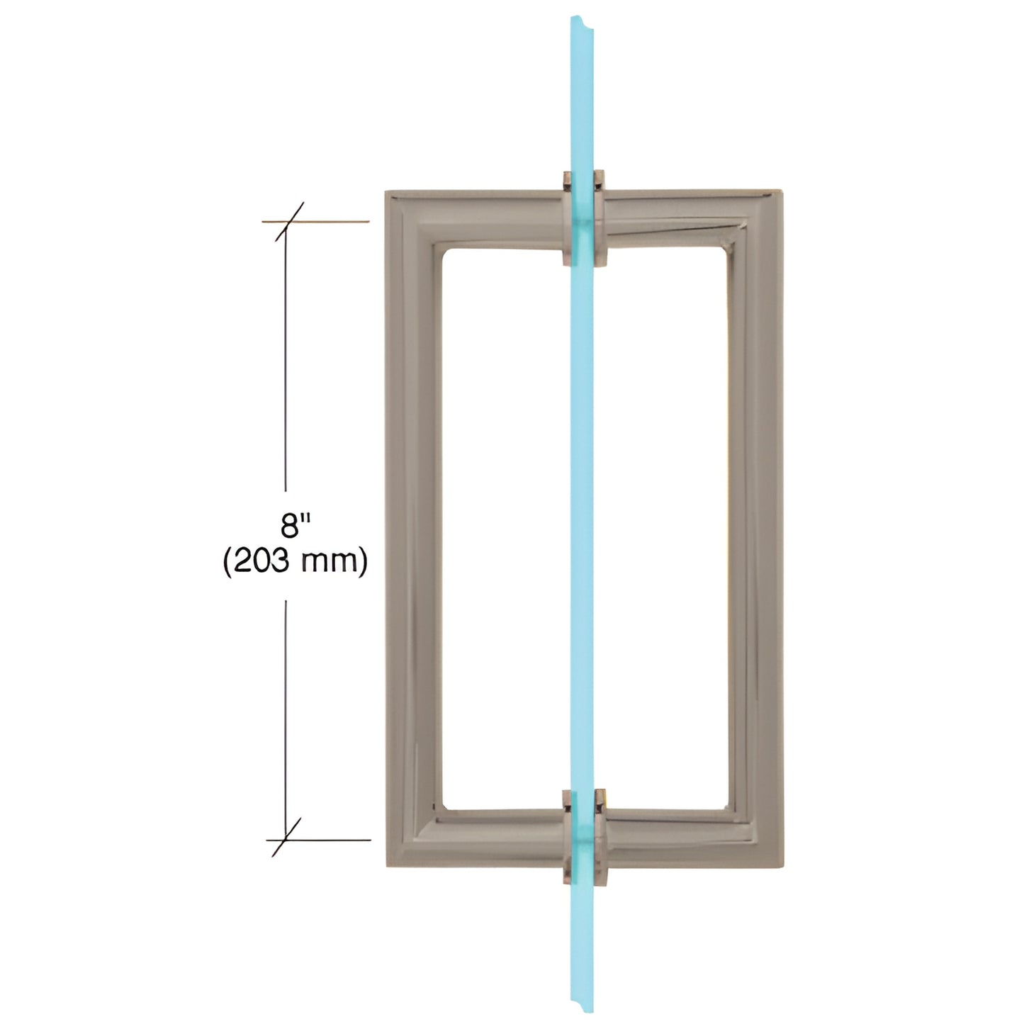 Brushed nickel MT8X8BN mitered-corner rectangular back-to-back glass door pull handle, 8" c-c