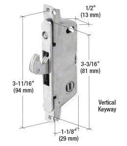 CRL 1/2" Wide Stainless Steel Round End Face Plate Mortise Lock With 3-11/16" Screw Holes for Adams Rite® Doors - Vertical Keyway