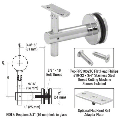 CRL 316 Polished Stainless Sunset Series Glass Mounted Hand Rail Bracket