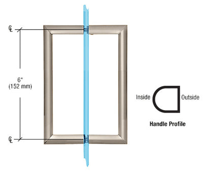 CRL 6" Brushed Nickel RM Series Flat Outside Surface/Round Tubing Inside Back-to-Back Pull Handle