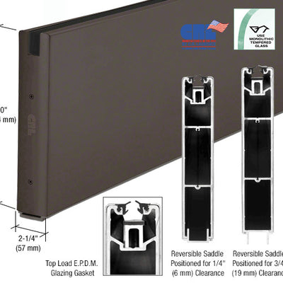 CRL Black Bronze Anodized 10" x 120" Length Square Sidelite Rail for 5/8" or 3/4" Glass