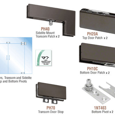 CRL Black Bronze Anodized North American Patch Door Kit for Double Doors for Use with Fixed Transom and Two Sidelites - Without Lock