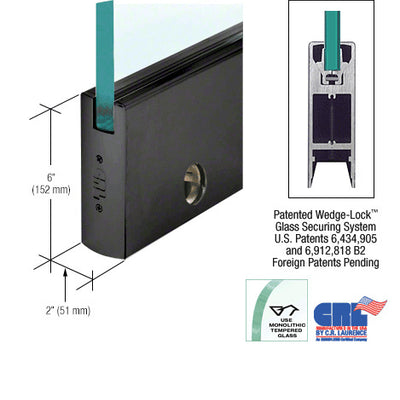 CRL Black Powder Coated 1/2" Glass 6" Square Door Rail With Lock - 35-3/4" Length