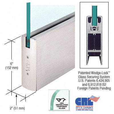 CRL Brushed Stainless 1/2" Glass 6" Square Door Rail Without Lock - Custom Length