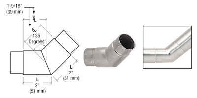 CRL Brushed Stainless 135 Degree Flush Angle for 2" Tubing