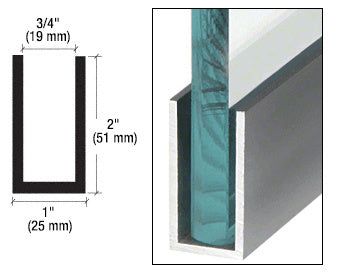 CRL Brushed Stainless Anodized Wet / Dry Glaze 2" Deep U-Channel 240" Stock Length