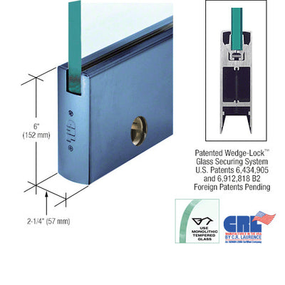 CRL Custom Color 3/4" Glass 6" Square Door Rail With Lock - Custom Length