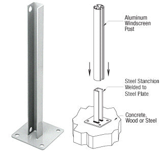 CRL Metallic Silver AWS Steel Stanchion for 90 Degree Round Corner Posts