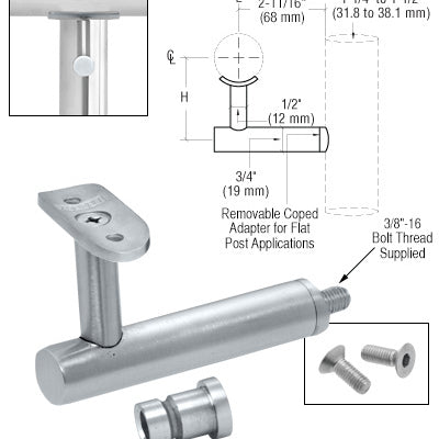 CRL Mill Aluminum Long Arm Malibu Series Post Mounted Hand Rail Bracket