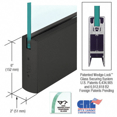 CRL Oil Rubbed Bronze 1/2" Glass 6" Square Door Rail Without Lock - Custom Length