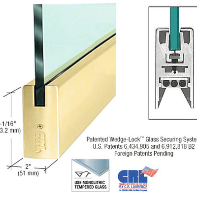 CRL Polished Brass 1/2" Glass 4" Square Door Rail Without Lock - 35-3/4" Length
