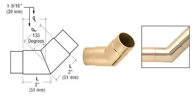 CRL Polished Brass 135 Degree Flush Angle for 2" Tubing