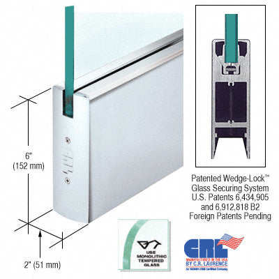 CRL Polished Stainless 1/2" Glass 6" Square Door Rail Without Lock - Custom Length