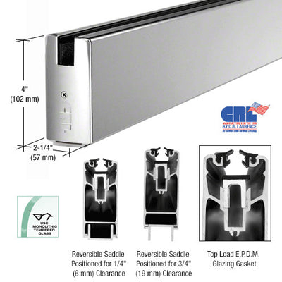 CRL Polished Stainless 4" Custom Length Square Sidelite Rail for 3/4" Glass
