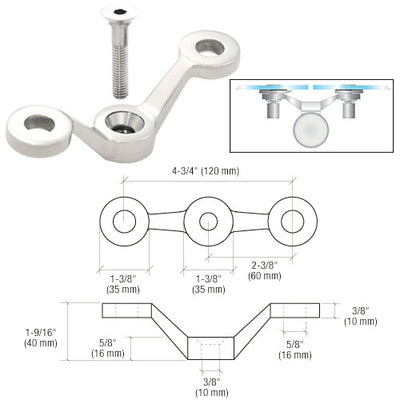 CRL Polished Stainless Double Arm Post Mount Spider Fitting