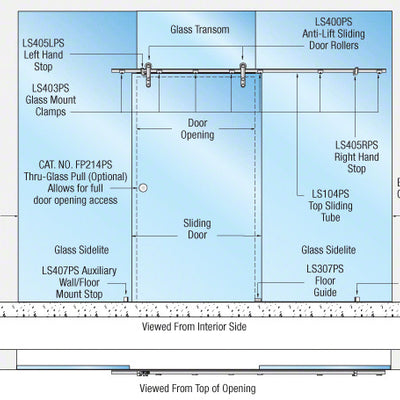 CRL Polished Stainless Laguna Series Single Sliding Door Glass Mount Installation Assembly