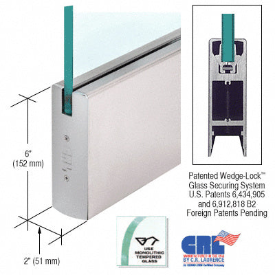 CRL Satin Anodized 1/2" Glass 6" Square Door Rail Without Lock - Custom Length