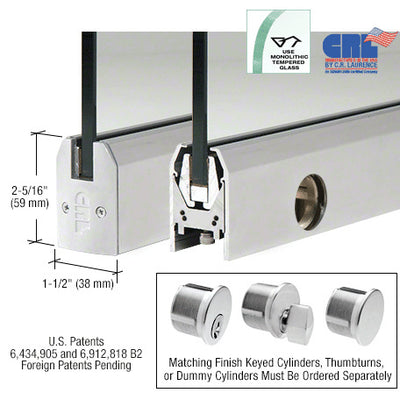 CRL Satin Anodized 1/2" Glass Low Profile Tapered Door Rail With Lock - 35-3/4" Length